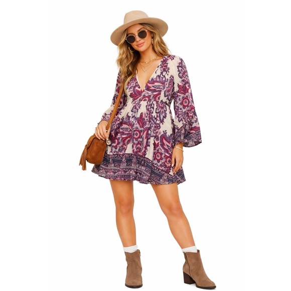 Free People Dresses & Skirts - FREE PEOPLE Boho Satin Mini Dress